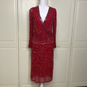 CASEY’S Vintage 80’s Women’s Pure Silk Glass Beaded Evening Dress Pink Size XS